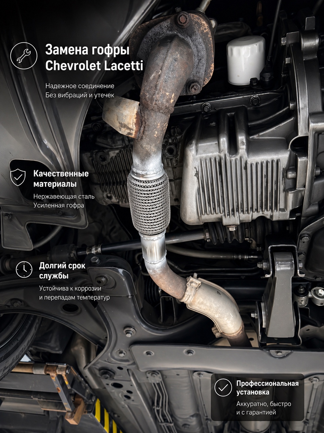 Замена гофры выхлопной системы на Chevrolet Lacetti в сервисе R&Drive